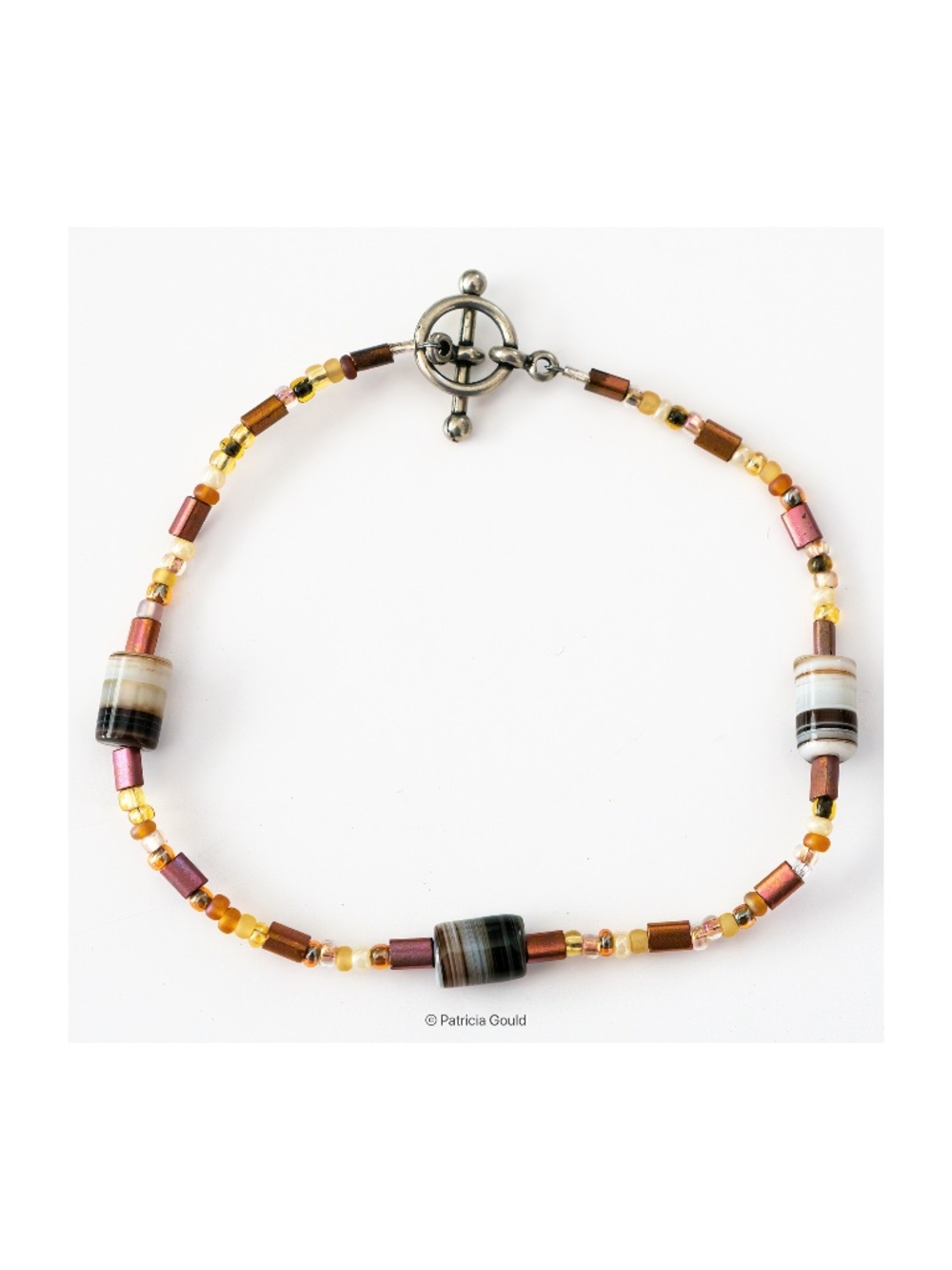 Handmade Anklet - Agate and glass beads, sterling toggle clasp A7